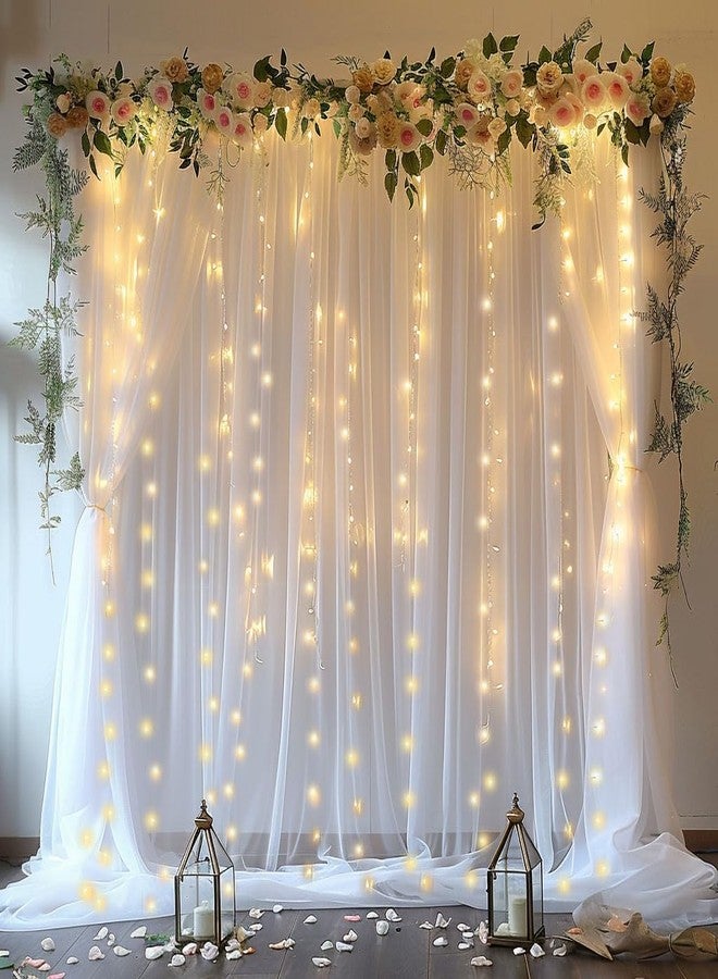 ESGOTBME 10x10ft White Tulle Backdrop Curtain with Lights String for Wedding Parties Sheer Curtain Backdrop for Birthday Party Bridal Baby Shower Photography Background Home Decoration - Image 1