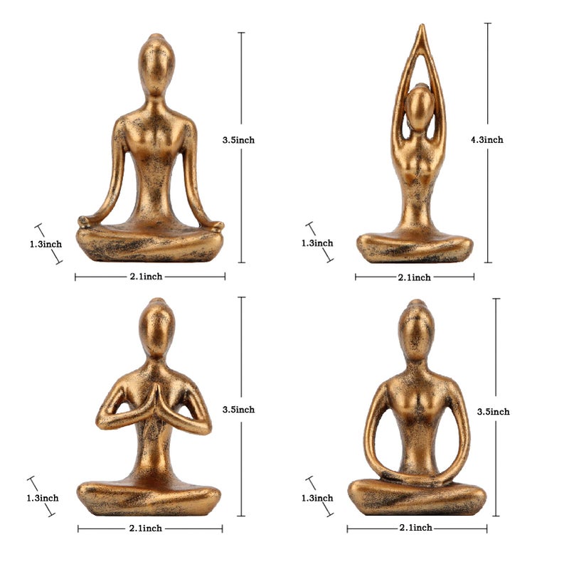 Leekung Yoga Statue Meditation Zen Decor - Yoga Statues For Home Decor Small Yoga Figurines For Spiritual Room Decorations Set Of 4 Yoga Pose Statue Shelf Decor Accents Gold Color - Image 2