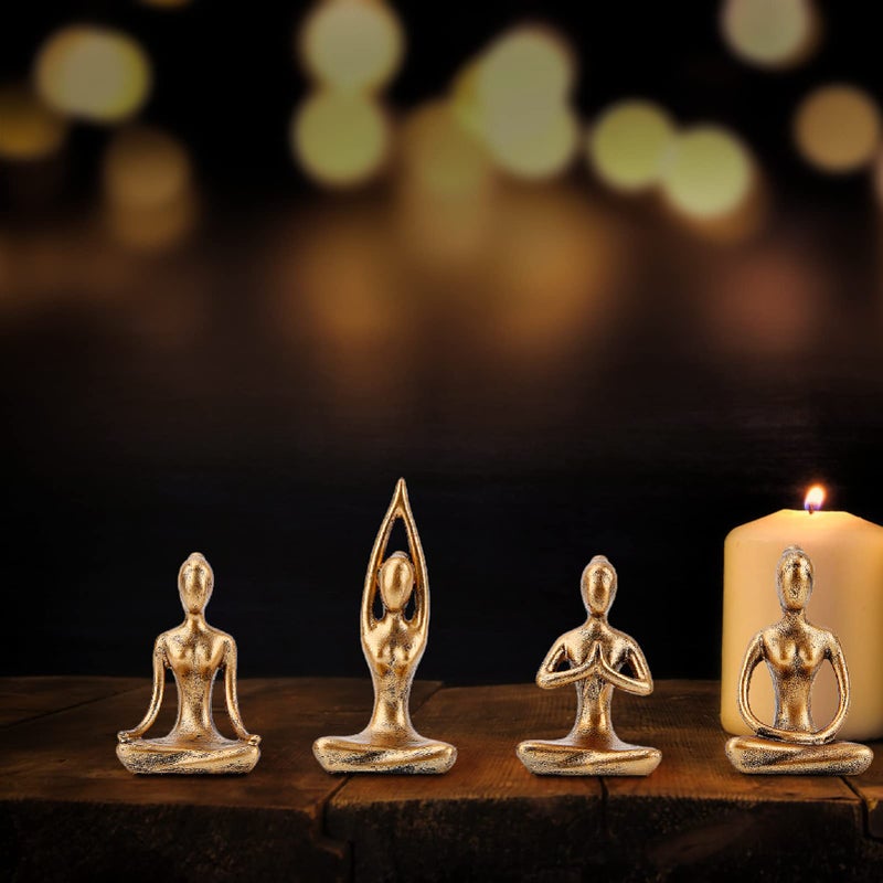 Leekung Yoga Statue Meditation Zen Decor - Yoga Statues For Home Decor Small Yoga Figurines For Spiritual Room Decorations Set Of 4 Yoga Pose Statue Shelf Decor Accents Gold Color - Image 5