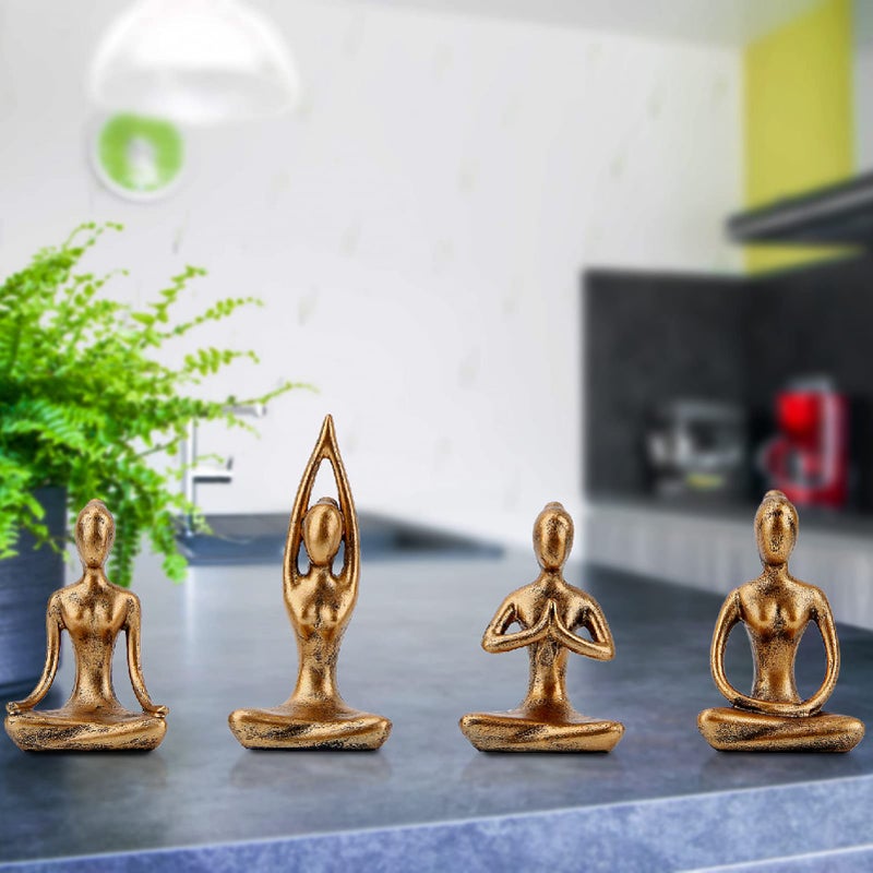 Leekung Yoga Statue Meditation Zen Decor - Yoga Statues For Home Decor Small Yoga Figurines For Spiritual Room Decorations Set Of 4 Yoga Pose Statue Shelf Decor Accents Gold Color - Image 3
