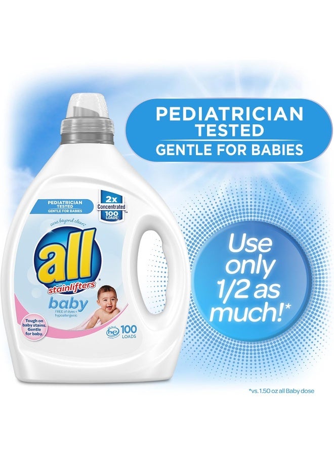 All Liquid Laundry Detergent, Gentle for Baby, Unscented and Hypoallergenic, 2X Concentrated, 100 Loads - Image 4