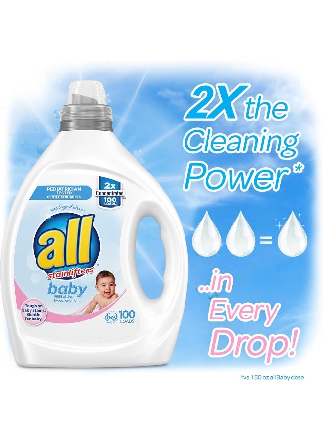 All Liquid Laundry Detergent, Gentle for Baby, Unscented and Hypoallergenic, 2X Concentrated, 100 Loads - Image 2