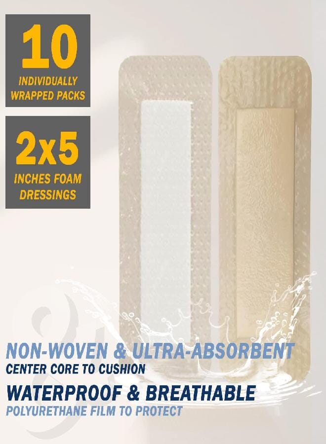 EVERLIT Silicone Foam Dressing with Gentle Adhesive Border | Sterile, Highly Absorbent, Waterproof Hydrocellular Foam Bandages | Advanced Wound Care for Bed Sores, Pressure Ulcers (2" x 5" | 10 Pack) - Image 2