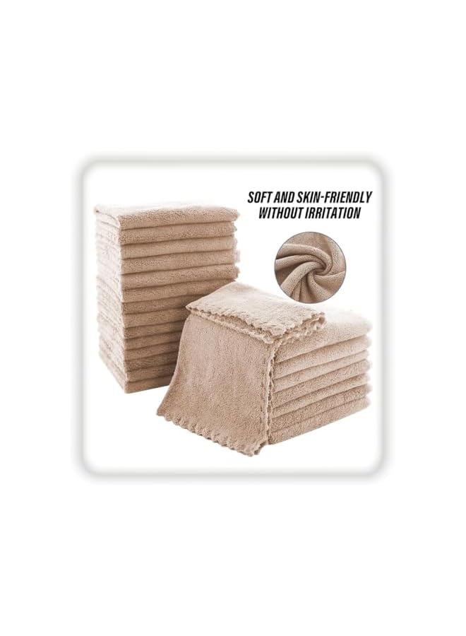 The Bros Soft 24 Pcs Washcloth Set | Quick-Dry, Absorbent Coral Velvet Towels | Ideal for Bathroom & Kitchen | Brown | Gentle on Skin, Easy Care - Image 2