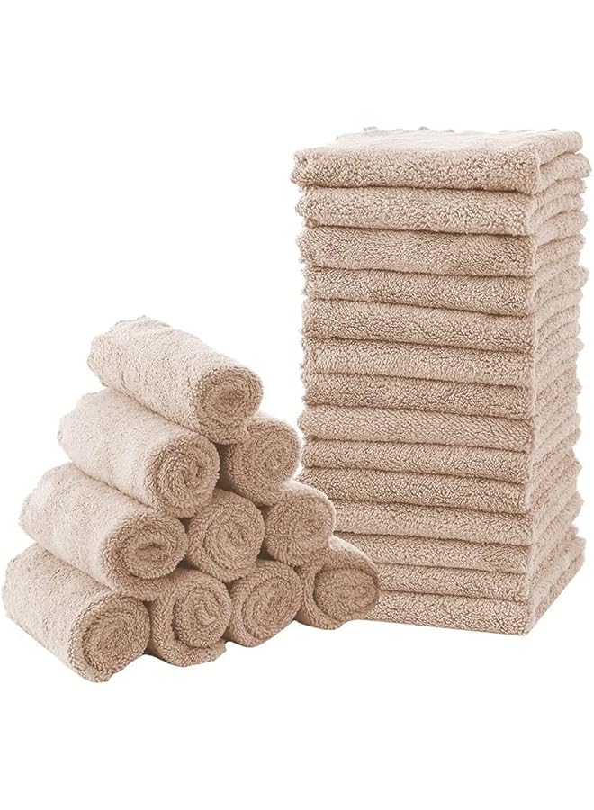 The Bros Soft 24 Pcs Washcloth Set | Quick-Dry, Absorbent Coral Velvet Towels | Ideal for Bathroom & Kitchen | Brown | Gentle on Skin, Easy Care - Image 1