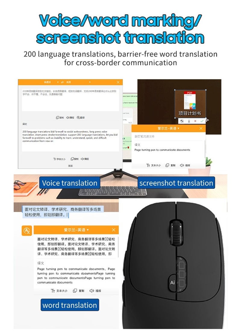 Chat GPT Mouse AI Smart Mouse Wireless Writing Mouse Intelligent Voice Mouse Voice Typing and Real-Time Translation Black