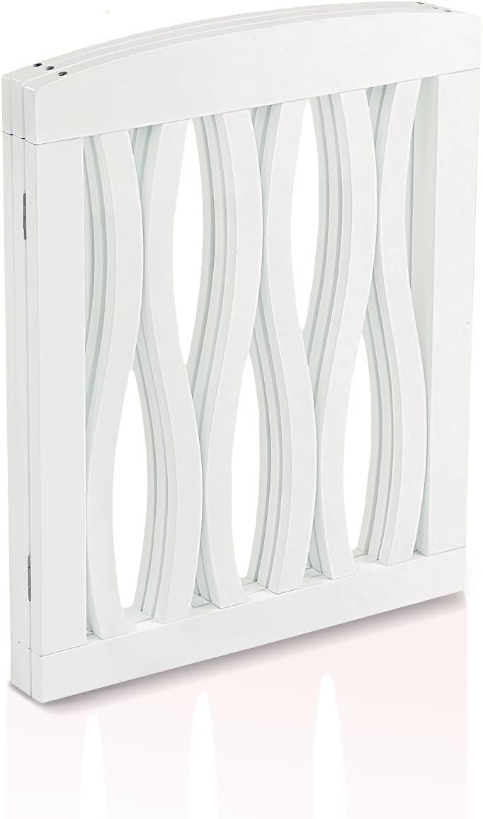 Etna Wooden Pet Gate Foldable and Freestanding For Indoor Home and Office Use Keeps Pets Safe White Cascade Wave Decorative Design Easy Set Up No Tools Required - Image 3