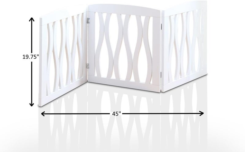 Etna Wooden Pet Gate Foldable and Freestanding For Indoor Home and Office Use Keeps Pets Safe White Cascade Wave Decorative Design Easy Set Up No Tools Required - Image 2