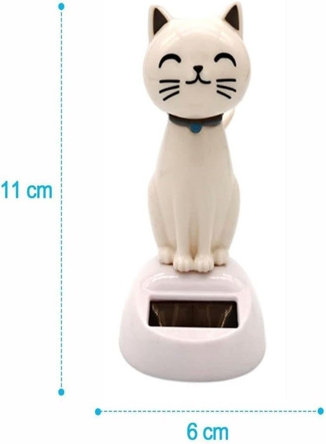 Junfamilee White Cat Solar Powered Decor, Cute Swing Animal Dancing Dolls Car Dashboard Ornament, Solar Shaking Cat Desktop Decoration for Home Office, Decor, Solar Power Kits - Image 2