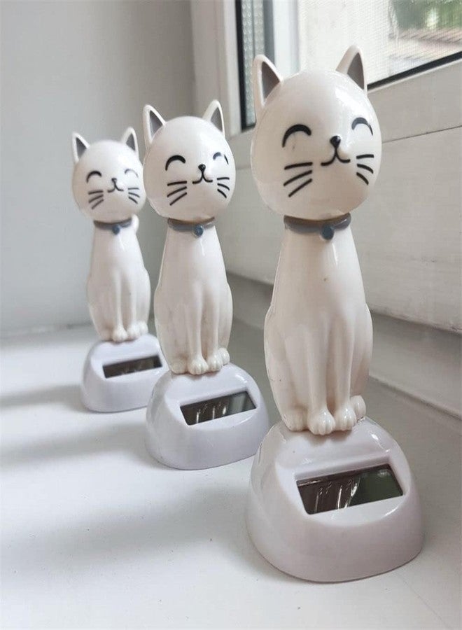 Junfamilee White Cat Solar Powered Decor, Cute Swing Animal Dancing Dolls Car Dashboard Ornament, Solar Shaking Cat Desktop Decoration for Home Office, Decor, Solar Power Kits - Image 5