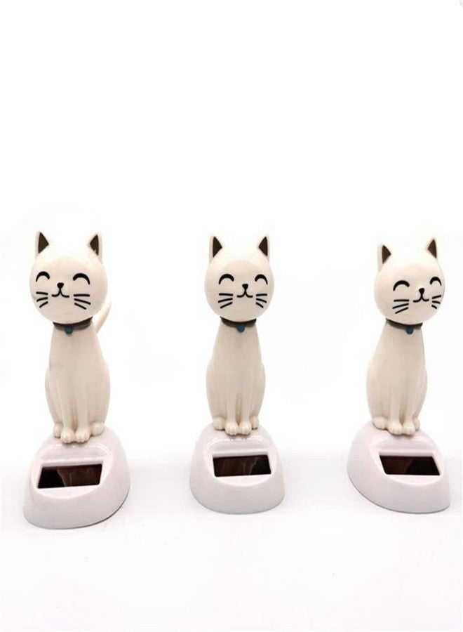 Junfamilee White Cat Solar Powered Decor, Cute Swing Animal Dancing Dolls Car Dashboard Ornament, Solar Shaking Cat Desktop Decoration for Home Office, Decor, Solar Power Kits - Image 3