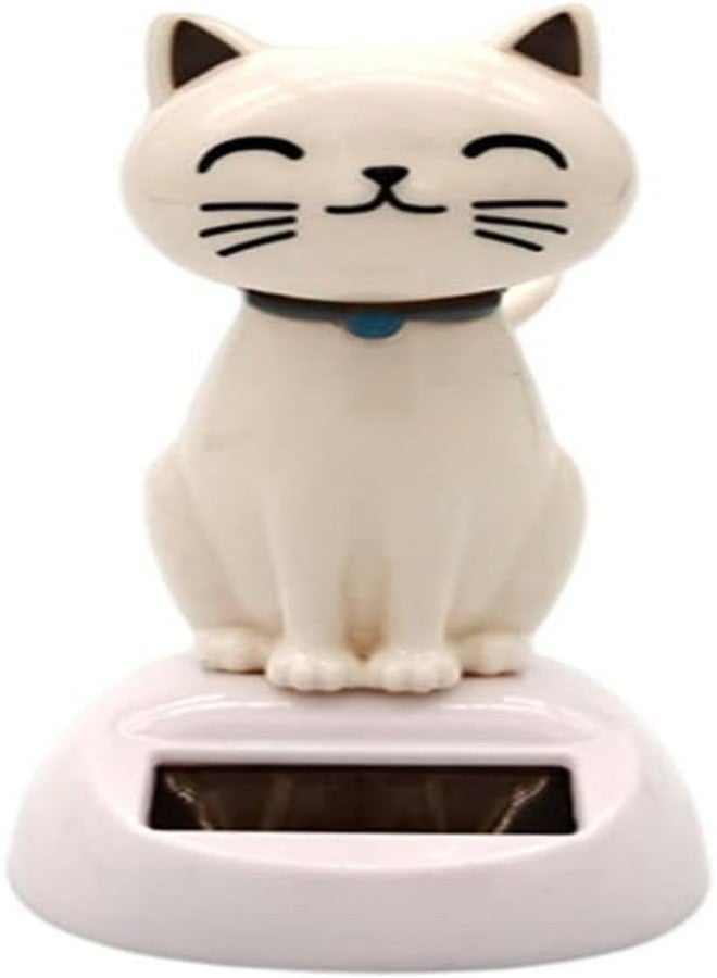 Junfamilee White Cat Solar Powered Decor, Cute Swing Animal Dancing Dolls Car Dashboard Ornament, Solar Shaking Cat Desktop Decoration for Home Office, Decor, Solar Power Kits - Image 1