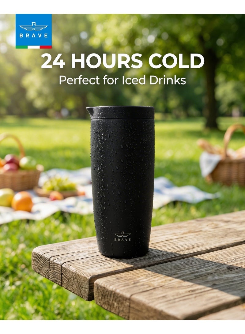 Brave Insulated Travel Mug 500ml Stainless Steel Coffee Cup with Push Button Lid, Double Wall Vacuum Flask Thermos, Leakproof Tumbler for Hot & Cold Drinks, Keeps Hot 8 Hours Cold 24 Hours, Portable Durable Coffee Tea Water Mug, Cup Holder Friendly Travel Tumbler (Black) - Image 5