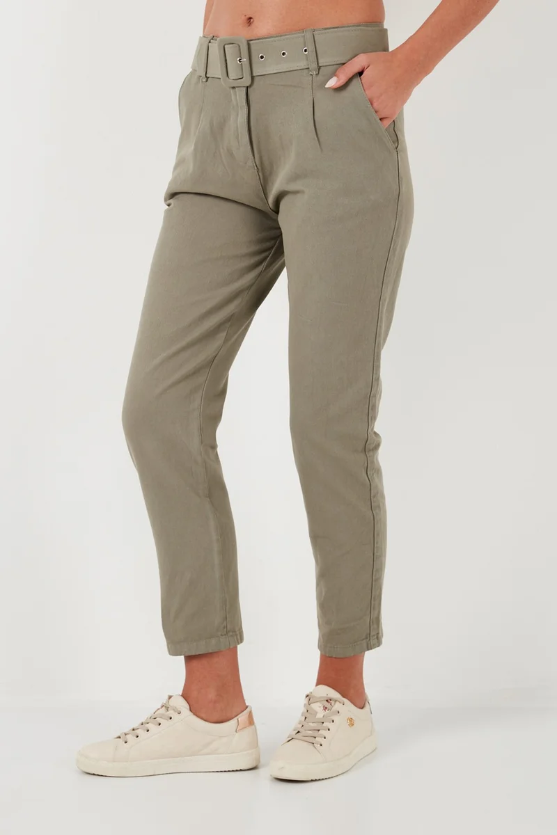 Lela Cotton Normal Waist Regular Fit Belted Trousers Women's Trousers 668YP4152