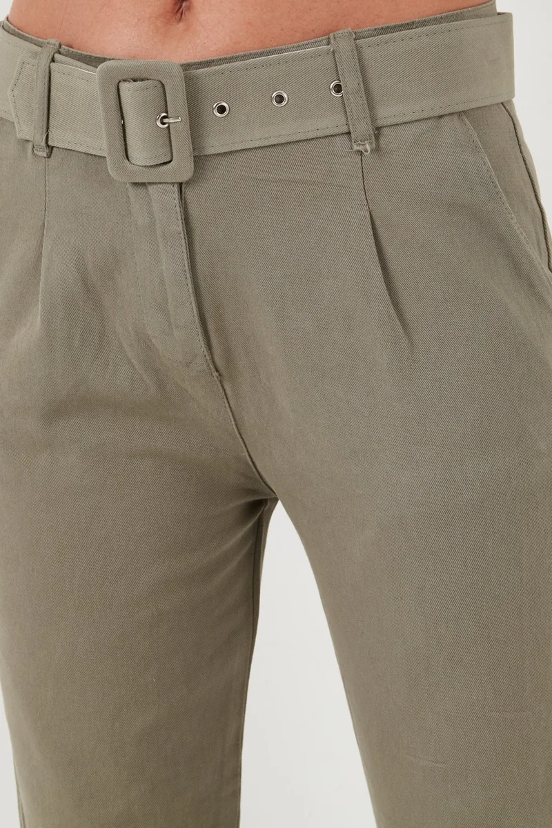 Lela Cotton Normal Waist Regular Fit Belted Trousers Women's Trousers 668YP4152