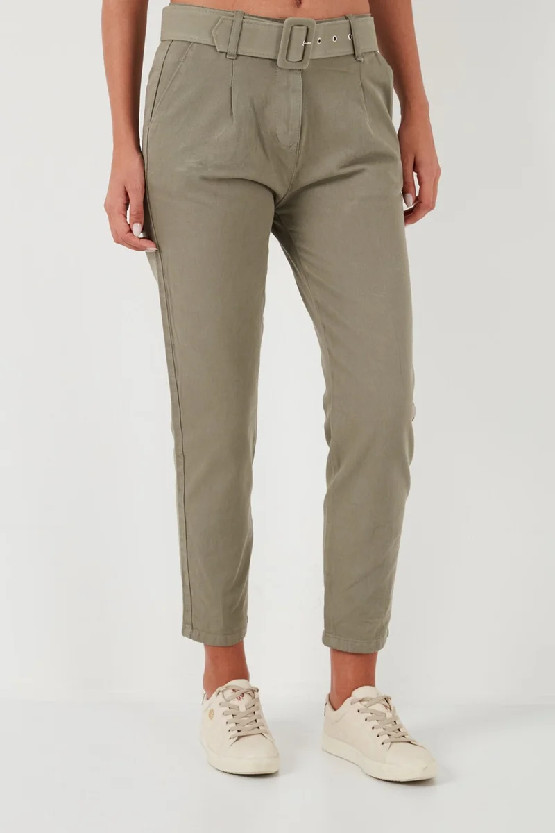 Lela Cotton Normal Waist Regular Fit Belted Trousers Women's Trousers 668YP4152