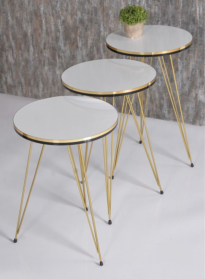 DANTA HOME Side Service Tables Of 3 Pieces For An Elegant And Ideal Home Suitable To Be Placed Next To The Sofa White Surface And Golden Legs - Image 3
