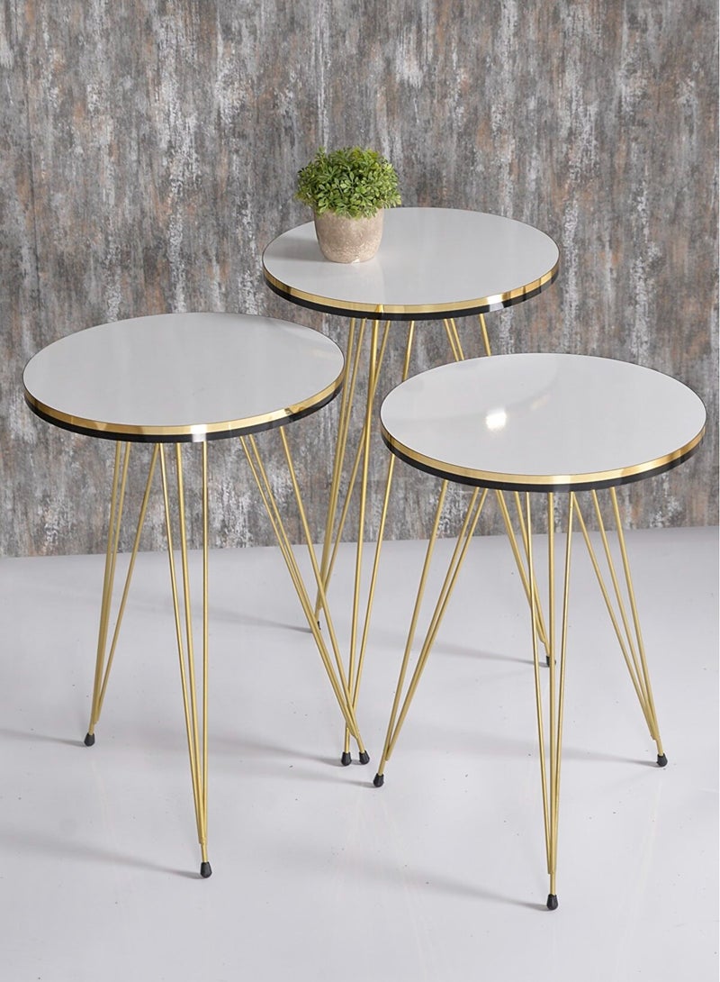 DANTA HOME Side Service Tables Of 3 Pieces For An Elegant And Ideal Home Suitable To Be Placed Next To The Sofa White Surface And Golden Legs - Image 2