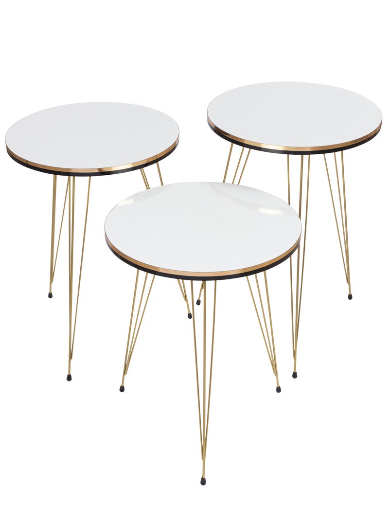 DANTA HOME Side Service Tables Of 3 Pieces For An Elegant And Ideal Home Suitable To Be Placed Next To The Sofa White Surface And Golden Legs - Image 1