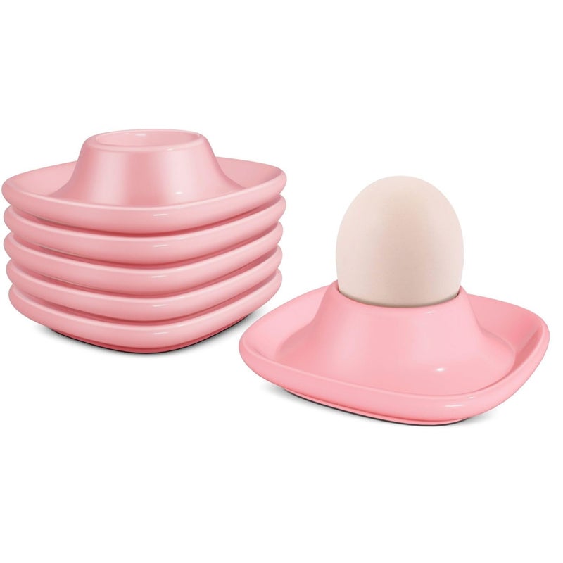 Flexzion Egg Cups for Soft Boiled Eggs - Set of 6 Ceramic Egg Holder - Stackable Egg Coddler Cups with Base for - Image 1