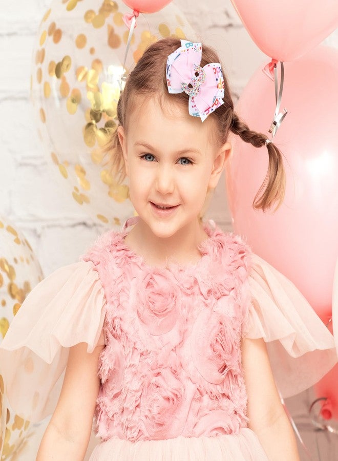 Miroksh 2pc Glitter 3rd Birthday Party Gift Hair Bows 3.5" Cute Sparkly Happy Birthday Ribbon Hair Clips Sprinkle Confetti Bow Hair Barrettes Dress Decor Accessory for Teens Toddler Girls Kids - Image 3