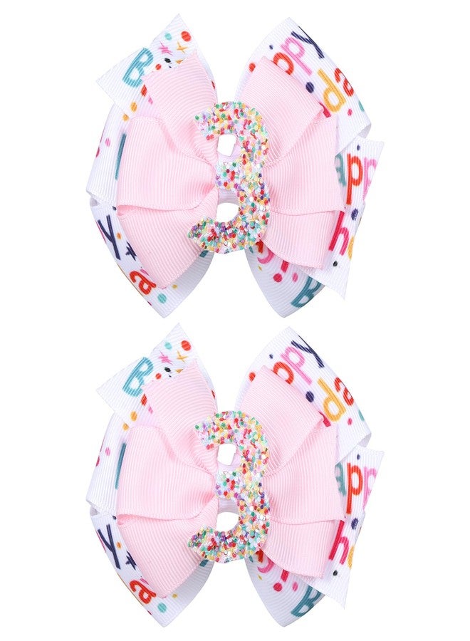 Miroksh 2pc Glitter 3rd Birthday Party Gift Hair Bows 3.5" Cute Sparkly Happy Birthday Ribbon Hair Clips Sprinkle Confetti Bow Hair Barrettes Dress Decor Accessory for Teens Toddler Girls Kids - Image 1