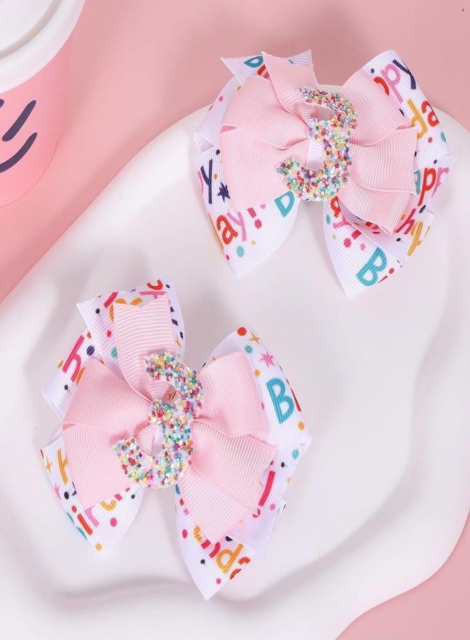 Miroksh 2pc Glitter 3rd Birthday Party Gift Hair Bows 3.5" Cute Sparkly Happy Birthday Ribbon Hair Clips Sprinkle Confetti Bow Hair Barrettes Dress Decor Accessory for Teens Toddler Girls Kids - Image 2