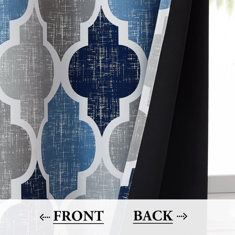 Beauoop 100% Blackout Curtains 84 Inches Long 2 Panels for Bedroom Living Room Blue Grey Moroccan Geo Room Darkening Thermal Insulated Soundproof Rod Pocket Back Tab Window Treatments Drapes, 50x84 - Image 3