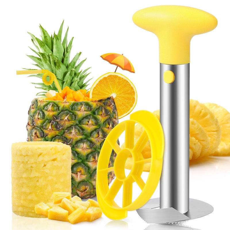 CUNSENR Premium Pineapple Corer and Slicer Tool  Pineapple Cutter with Sharp Serrated Tips  Easy to Use  Clean  Stainless Steel Core Remover for Pineapple  Slice and Core Fruits with EaseYellow