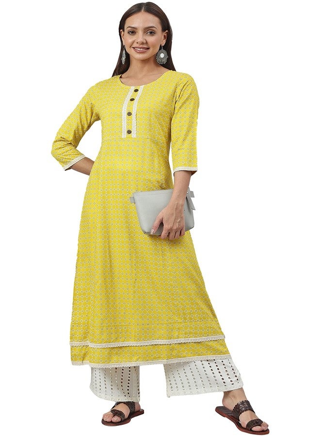 Janasya Women's Yellow Rayon Kurta(Yellow_XS) - Image 1