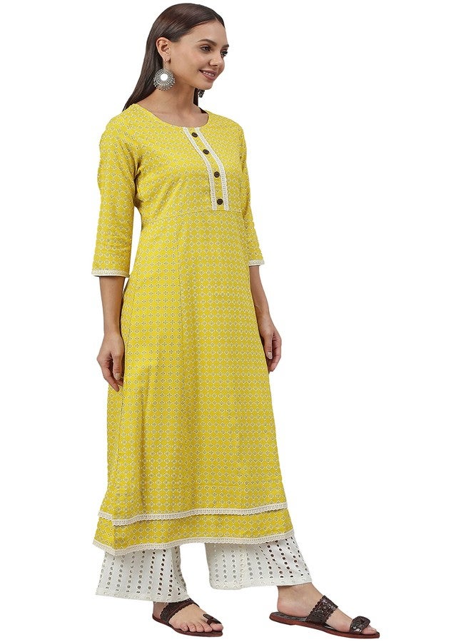Janasya Women's Yellow Rayon Kurta(Yellow_XS) - Image 4