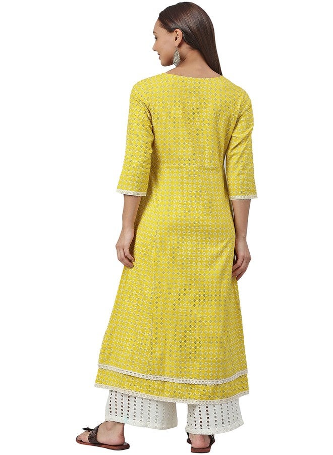 Janasya Women's Yellow Rayon Kurta(Yellow_XS) - Image 5