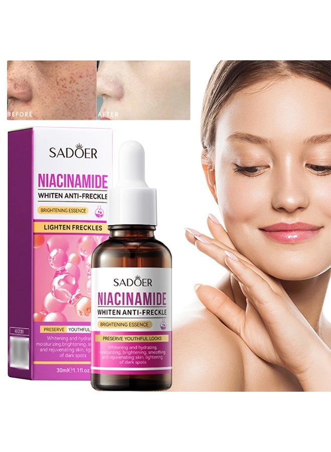 SADOER Niacinamide Whiten Anti-Freckle Brightening Essence, Whitening and Moisturizing Essence, Brightening Essence, Smoothing and Rejuvenating Skin Essence, Lightening of Dark Spots Essence 30ml - Image 1
