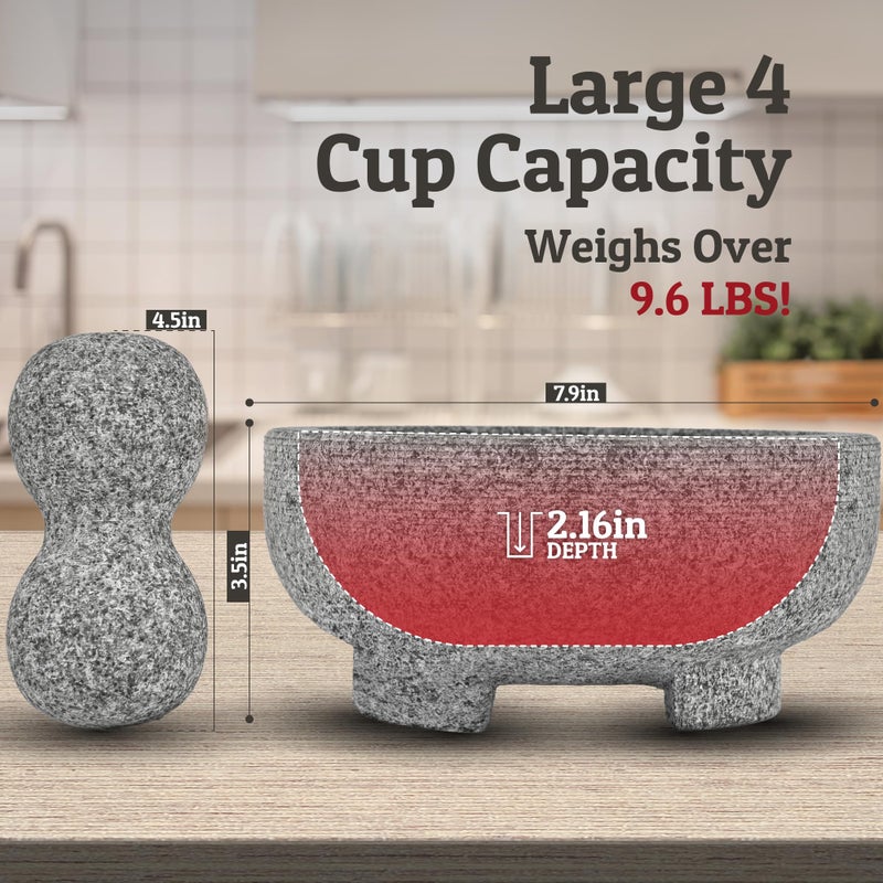 Priority Chef PriorityChef Granite Mortar and Pestle Set - 8 Inch Natural Stone Molcajete Mexicano for Spices, Seasonings, Pastes - Pestle and Mortar Bowl for Fresh Guacamole, Salsa, Pesto, Large, Grey  - Image 5