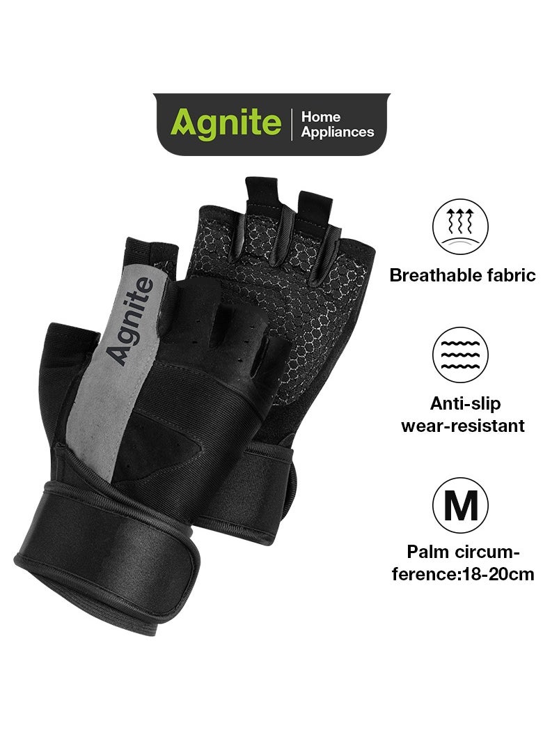 Deli Agnite Er351 Workout Gloves For Men & Women – Half Finger Gym Gloves With Wrist Support – Breathable, Anti-Slip, Wear-Resistant – Weightlifting, Cycling, Crossfit, Training (M, Palm 18-20Cm)  - Image 1