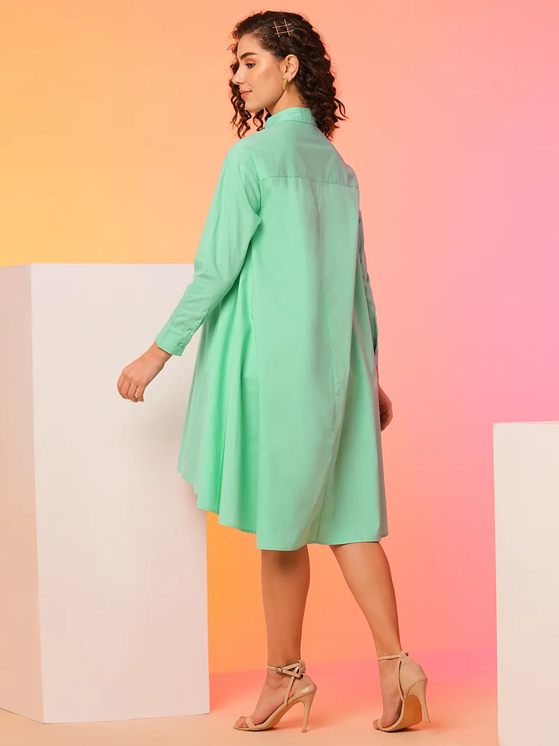 globus Globus Women Green Asymmetric Loose Fit Cotton A-Line Dress