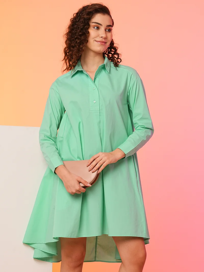 globus Globus Women Green Asymmetric Loose Fit Cotton A-Line Dress
