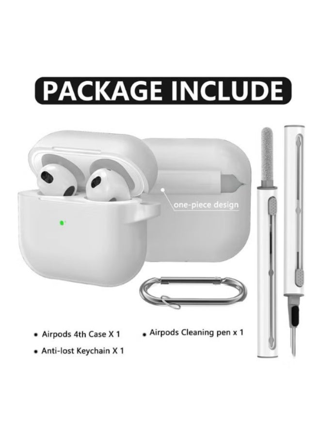 Soft Silicone Protective Case for AirPods 4 with Cleaning Kit & Keychain (White) - Image 4