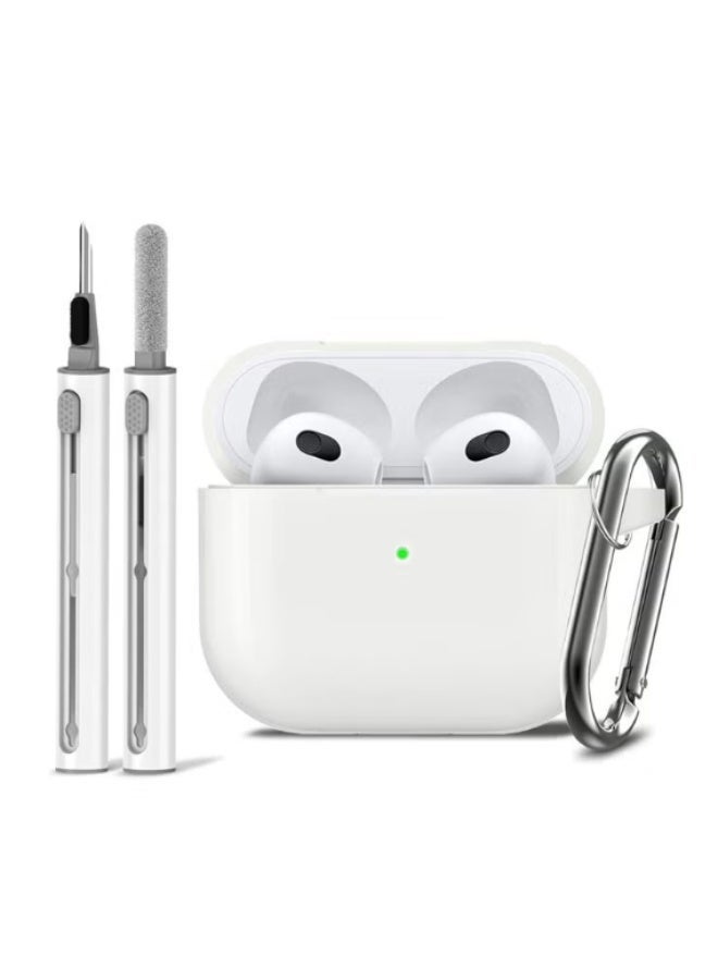 Soft Silicone Protective Case for AirPods 4 with Cleaning Kit & Keychain (White) - Image 1