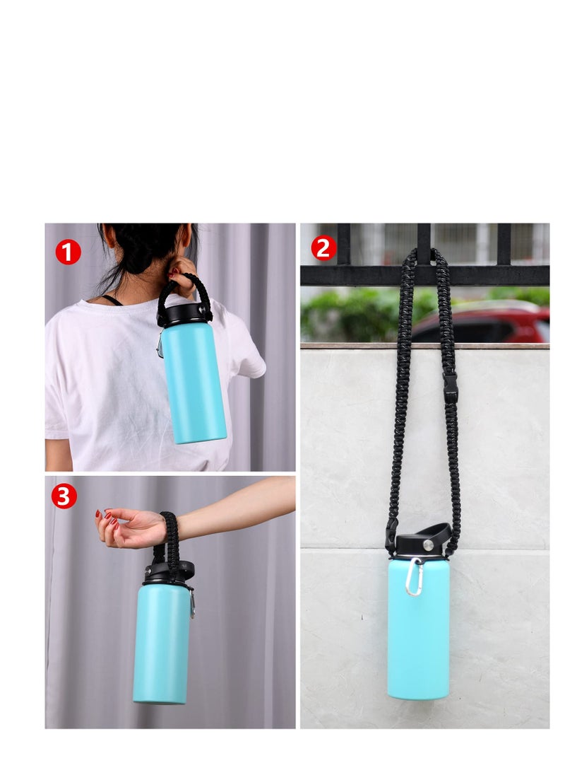 Paracord Handle Shoulder Strap Compatible with Hydro Flask Wide Mouth Water Bottles 12oz To 64oz(Not for The New Hydro Flask 2.0) Bottle Strap For Walking Hiking Camping（Black）