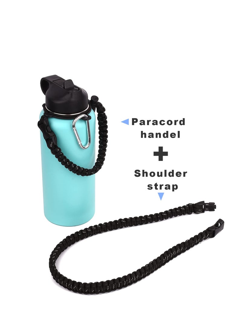 Paracord Handle Shoulder Strap Compatible with Hydro Flask Wide Mouth Water Bottles 12oz To 64oz(Not for The New Hydro Flask 2.0) Bottle Strap For Walking Hiking Camping（Black）