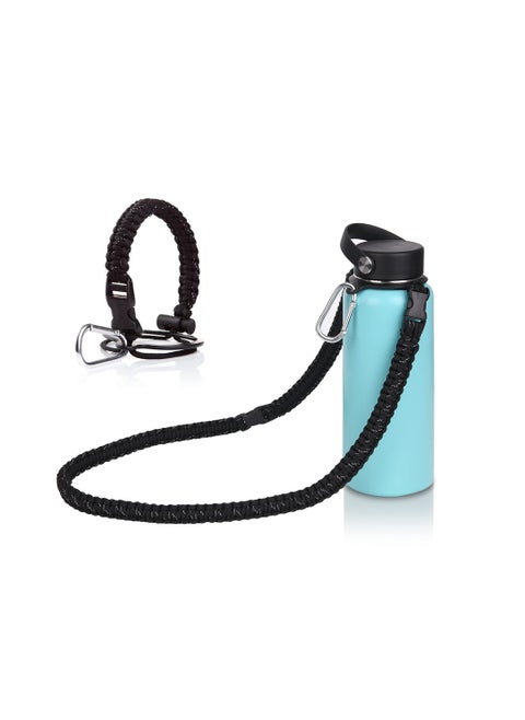 Paracord Handle Shoulder Strap Compatible with Hydro Flask Wide Mouth Water Bottles 12oz To 64oz(Not for The New Hydro Flask 2.0) Bottle Strap For Walking Hiking Camping（Black）