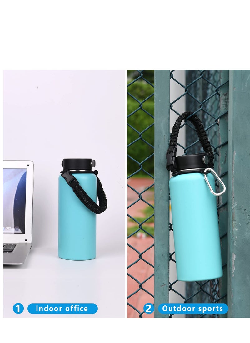 Paracord Handle Shoulder Strap Compatible with Hydro Flask Wide Mouth Water Bottles 12oz To 64oz(Not for The New Hydro Flask 2.0) Bottle Strap For Walking Hiking Camping（Black）