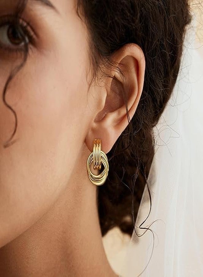 Qutipek Gold Plated Knot Earrings for Women Chunky Statement Drop Dangle Earrings Lightweight Hypoallergenic Stylish Earrings For Women Fashion Earing Gifts For Girls - Image 3