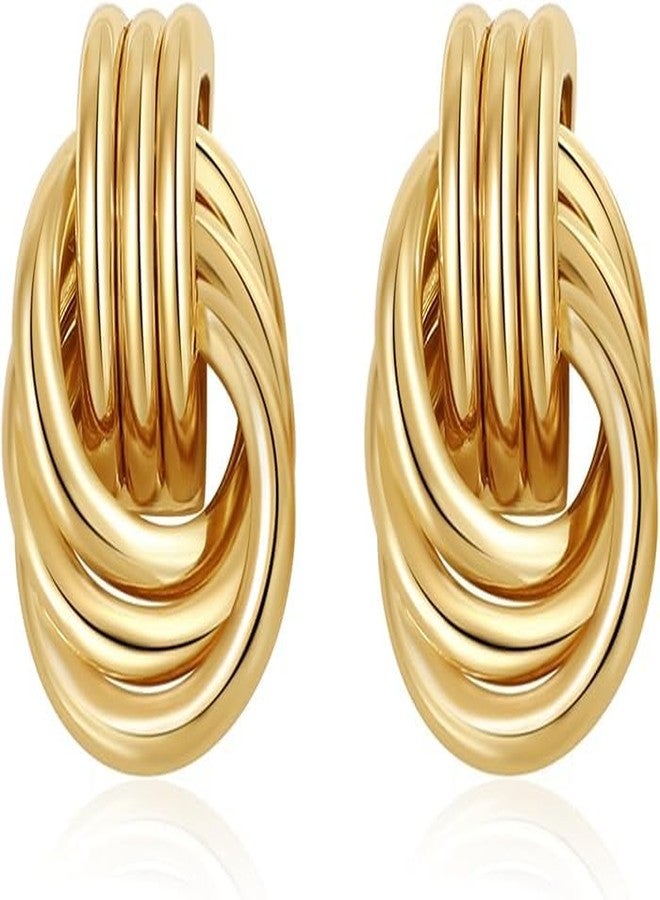 Qutipek Gold Plated Knot Earrings for Women Chunky Statement Drop Dangle Earrings Lightweight Hypoallergenic Stylish Earrings For Women Fashion Earing Gifts For Girls - Image 1