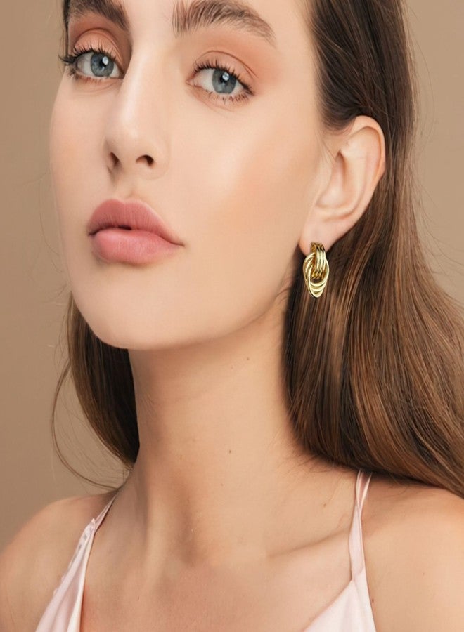 Qutipek Gold Plated Knot Earrings for Women Chunky Statement Drop Dangle Earrings Lightweight Hypoallergenic Stylish Earrings For Women Fashion Earing Gifts For Girls - Image 2