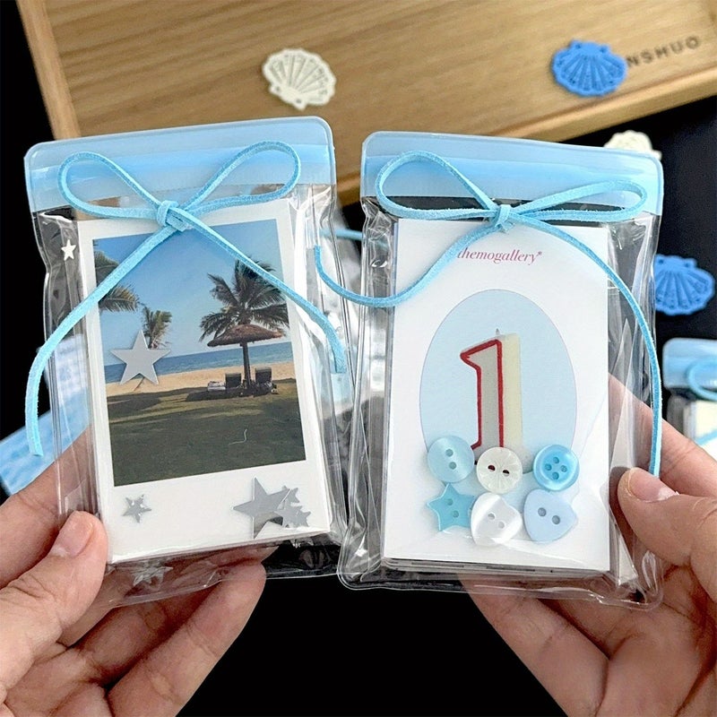 Blue PVC Slide Bag 10 Pcs Per Pack Self Sealing Dust Proof Adhesive Transparent Bags For Sliding Strip Decoration Packing Small Cards Gifts - Image 3