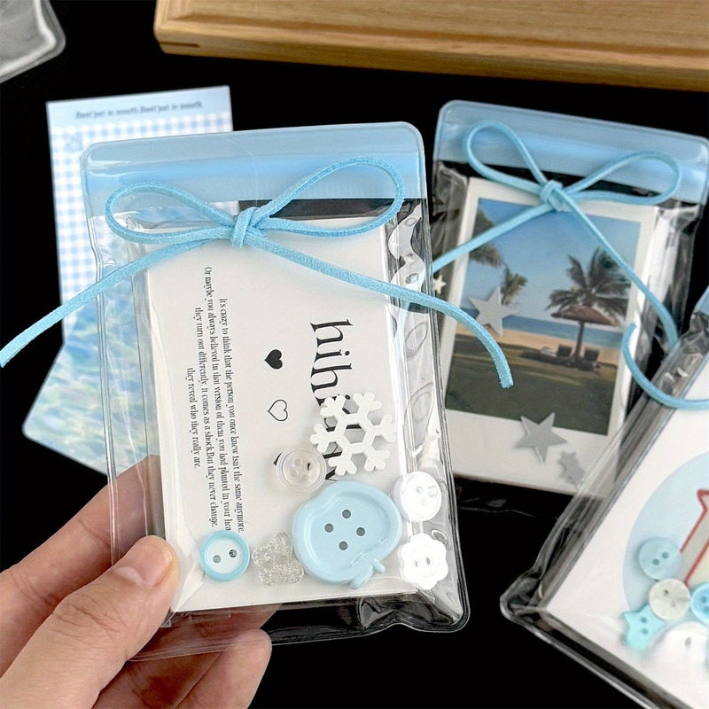 Blue PVC Slide Bag 10 Pcs Per Pack Self Sealing Dust Proof Adhesive Transparent Bags For Sliding Strip Decoration Packing Small Cards Gifts - Image 1