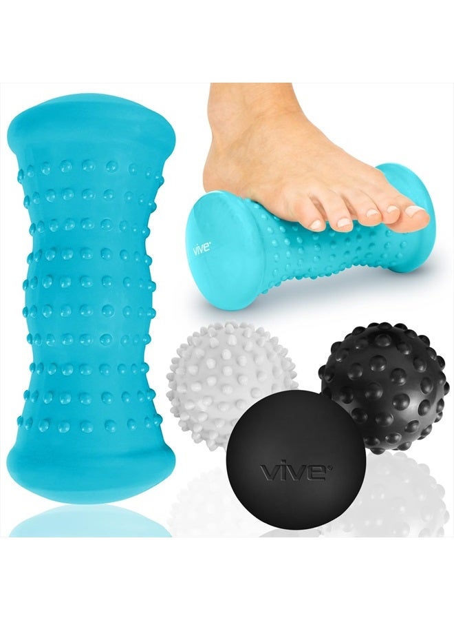VIVE Massage Ball Set (4 Piece) - Foot Pain Hot Cold Therapy Kit - Plantar Fasciitis, Heel Spur, Sore Muscles, Trigger Point - Back, Arm, Neck, Shoulder, Leg Circulation Roller - PT Spike Massager - Image 1
