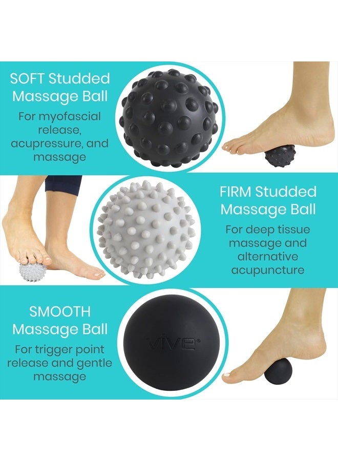 VIVE Massage Ball Set (4 Piece) - Foot Pain Hot Cold Therapy Kit - Plantar Fasciitis, Heel Spur, Sore Muscles, Trigger Point - Back, Arm, Neck, Shoulder, Leg Circulation Roller - PT Spike Massager - Image 2